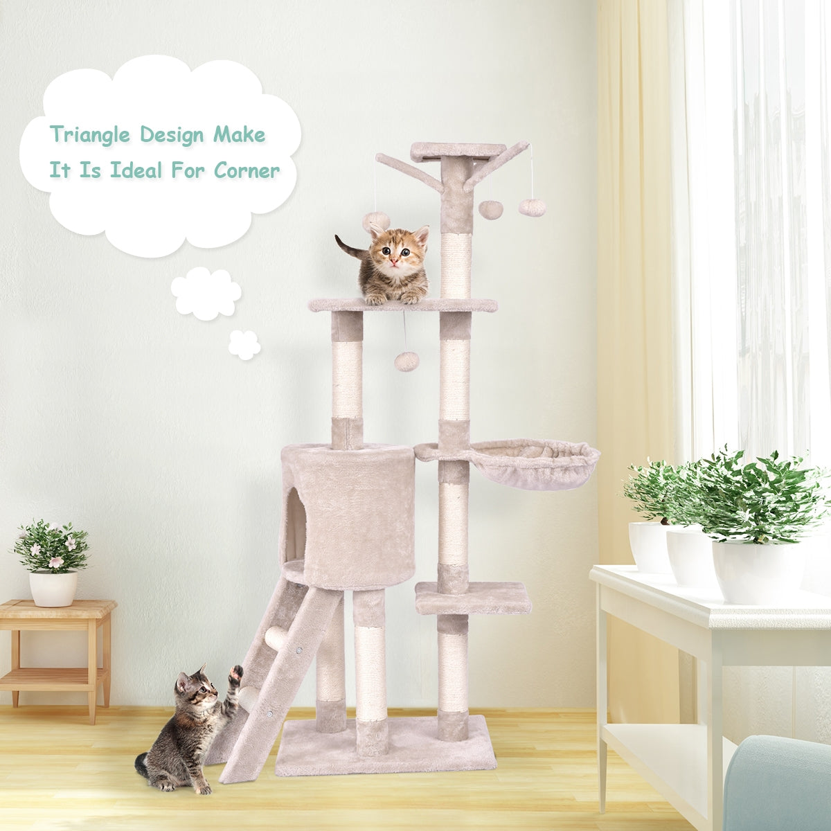 56 Inch Condo Scratching Posts Ladder Cat Play Tree, Beige Cat Trees Condos & Scratchers at Gallery Canada