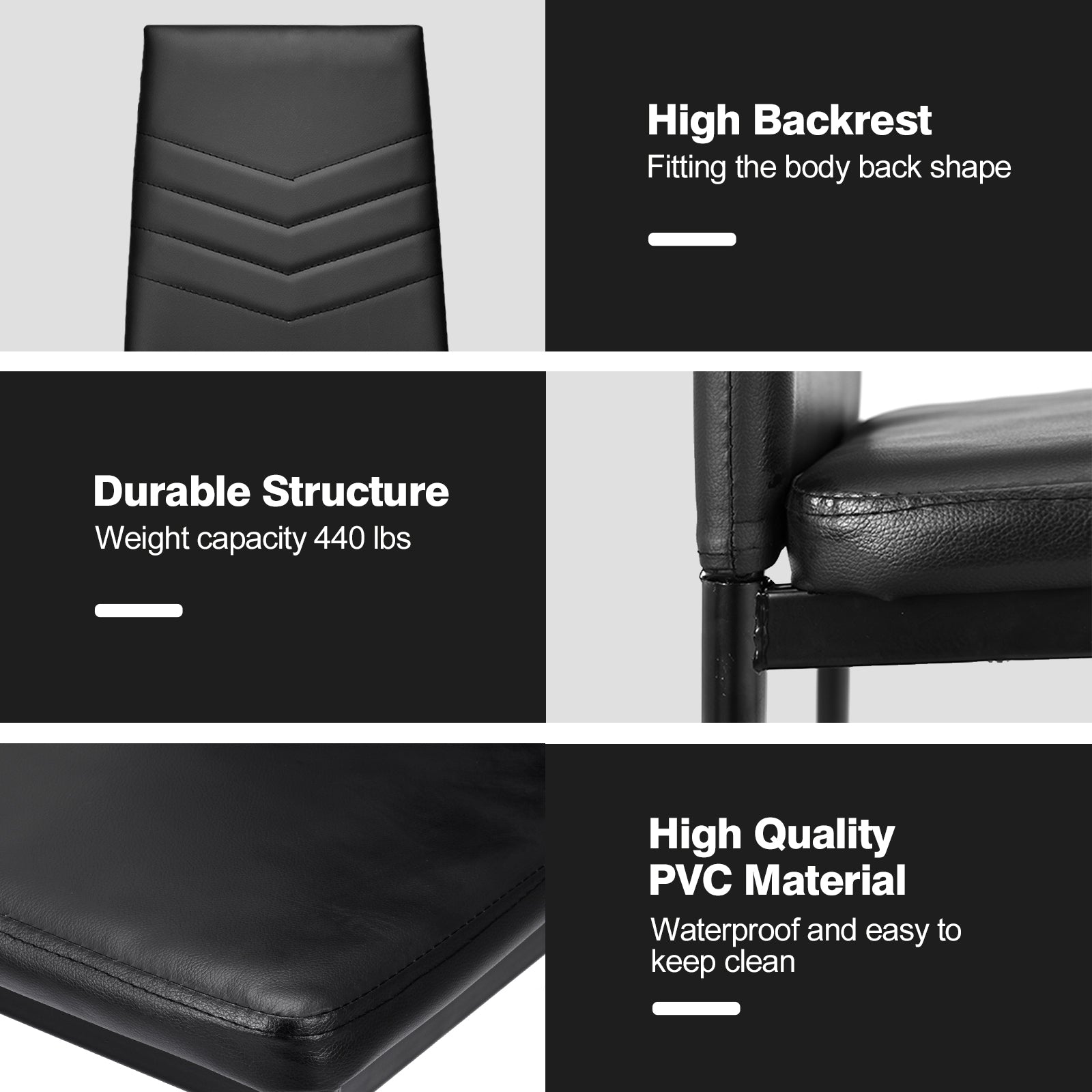 Set of 4 High Back Dining Chairs with PVC Leather and Non-Slip Feet Pads, Black Dining Chairs at Gallery Canada