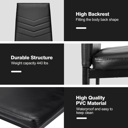 Set of 4 High Back Dining Chairs with PVC Leather and Non-Slip Feet Pads, Black Dining Chairs at Gallery Canada