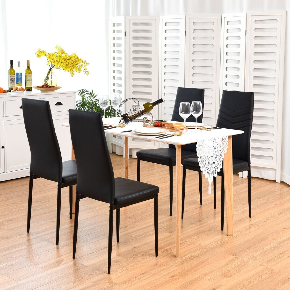 Set of 4 High Back Dining Chairs with PVC Leather and Non-Slip Feet Pads, Black Dining Chairs at Gallery Canada