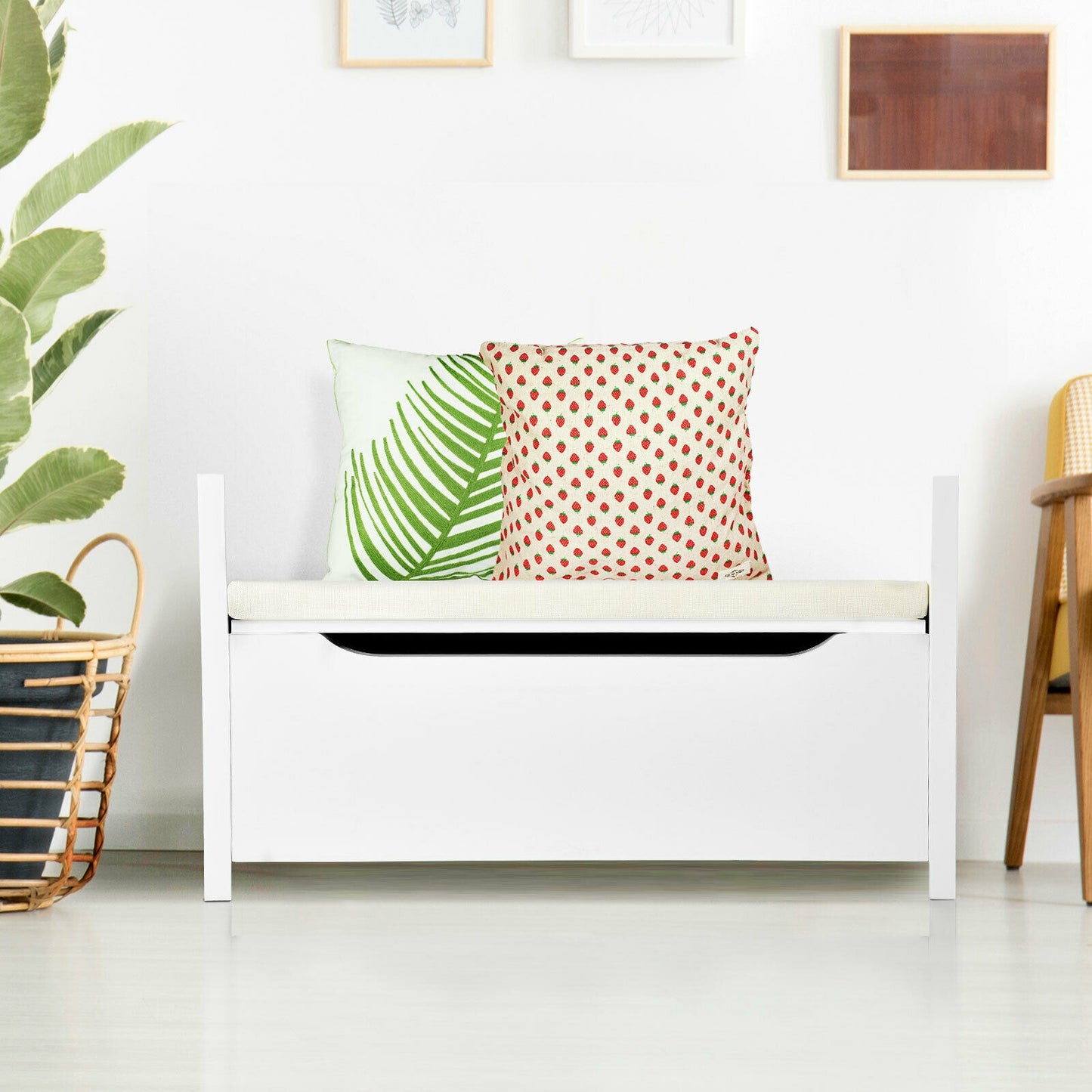 34.5 ×15.5 ×19.5 Inch Shoe Storage Bench, Cushion Seat, White Shoe Racks & Storage Benches at Gallery Canada