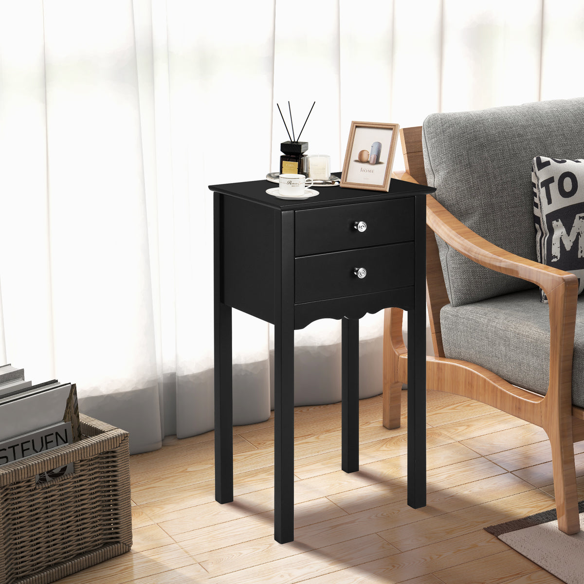 Vintage Side End Table, 2 Drawers, Black End & Side Tables at Gallery Canada