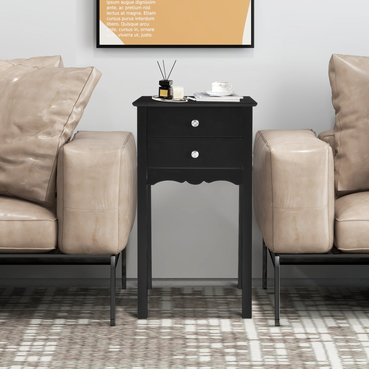 Vintage Side End Table, 2 Drawers, Black End & Side Tables at Gallery Canada