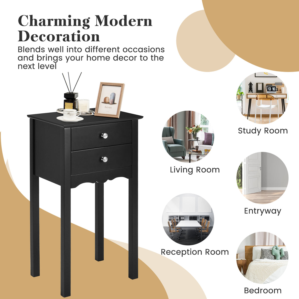 Vintage Side End Table, 2 Drawers, Black End & Side Tables at Gallery Canada