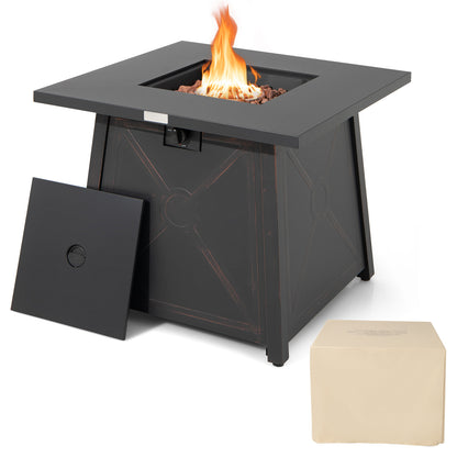 30 Inch Square Propane Gas Fire Table, Waterproof Cover, Black Fire Pits at Gallery Canada