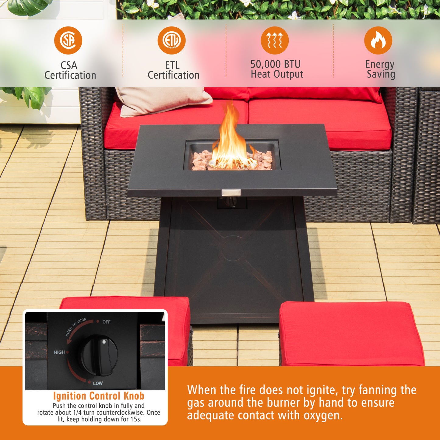 30 Inch Square Propane Gas Fire Table, Waterproof Cover, Black Fire Pits at Gallery Canada