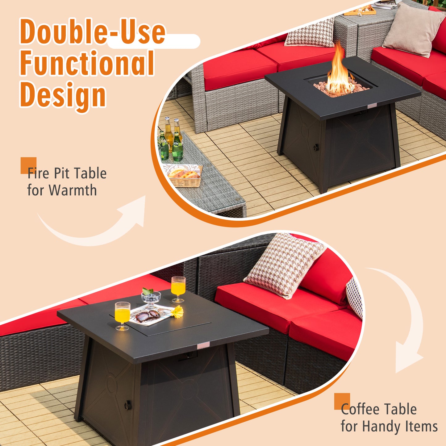 30 Inch Square Propane Gas Fire Table, Waterproof Cover, Black Fire Pits at Gallery Canada