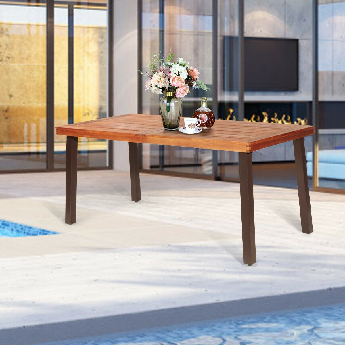 Rectangular Acacia Wood Dining Table, Brown Patio Dining Tables at Gallery Canada