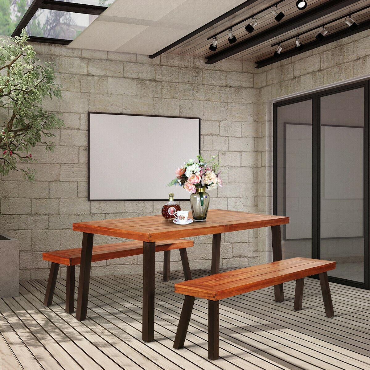 Rectangular Acacia Wood Dining Table, Brown Patio Dining Tables at Gallery Canada
