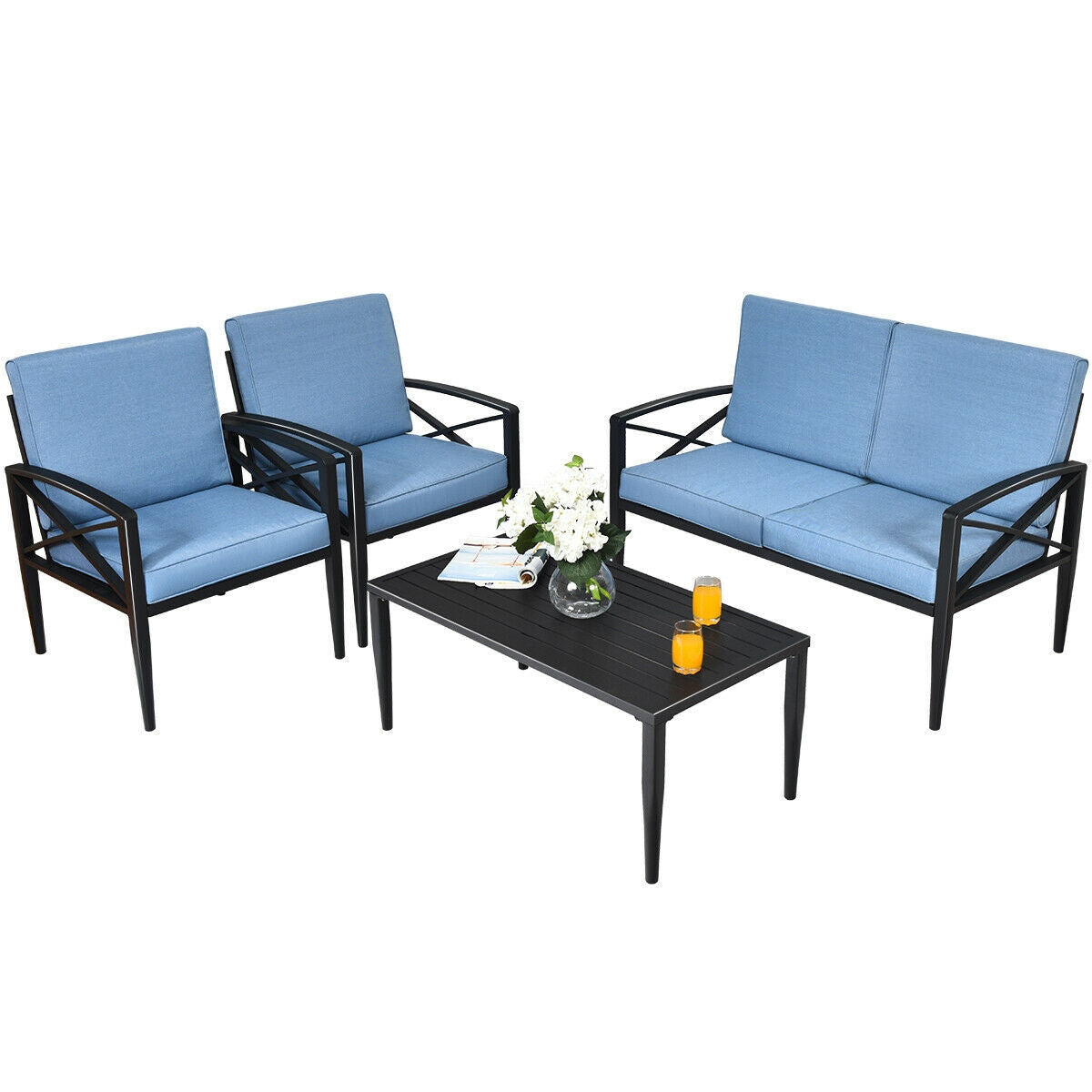 4-Piece Patio Set, Aluminum Frame, Cushioned Sofa, Black Patio Conversation Sets at Gallery Canada