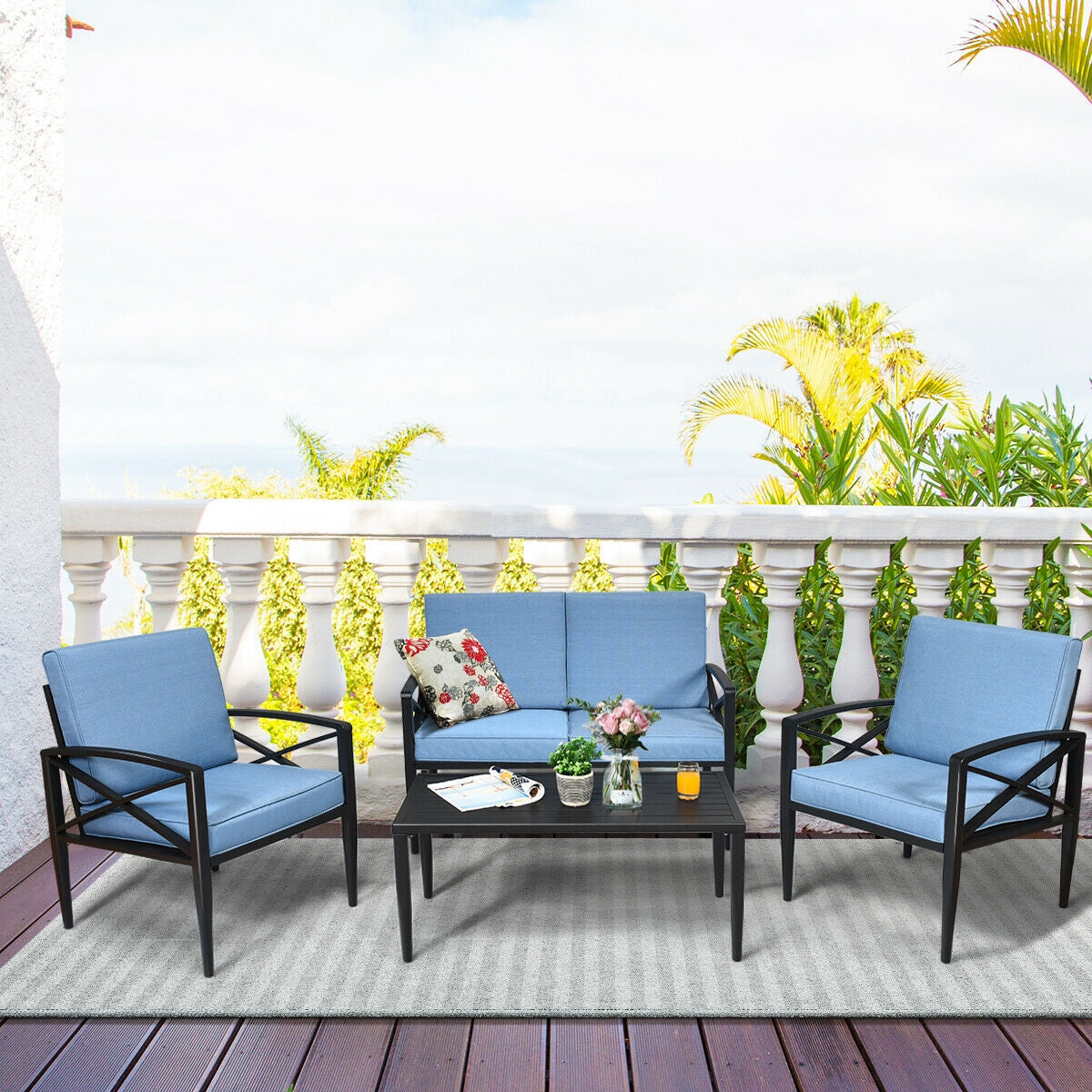 4-Piece Patio Set, Aluminum Frame, Cushioned Sofa, Black Patio Conversation Sets at Gallery Canada