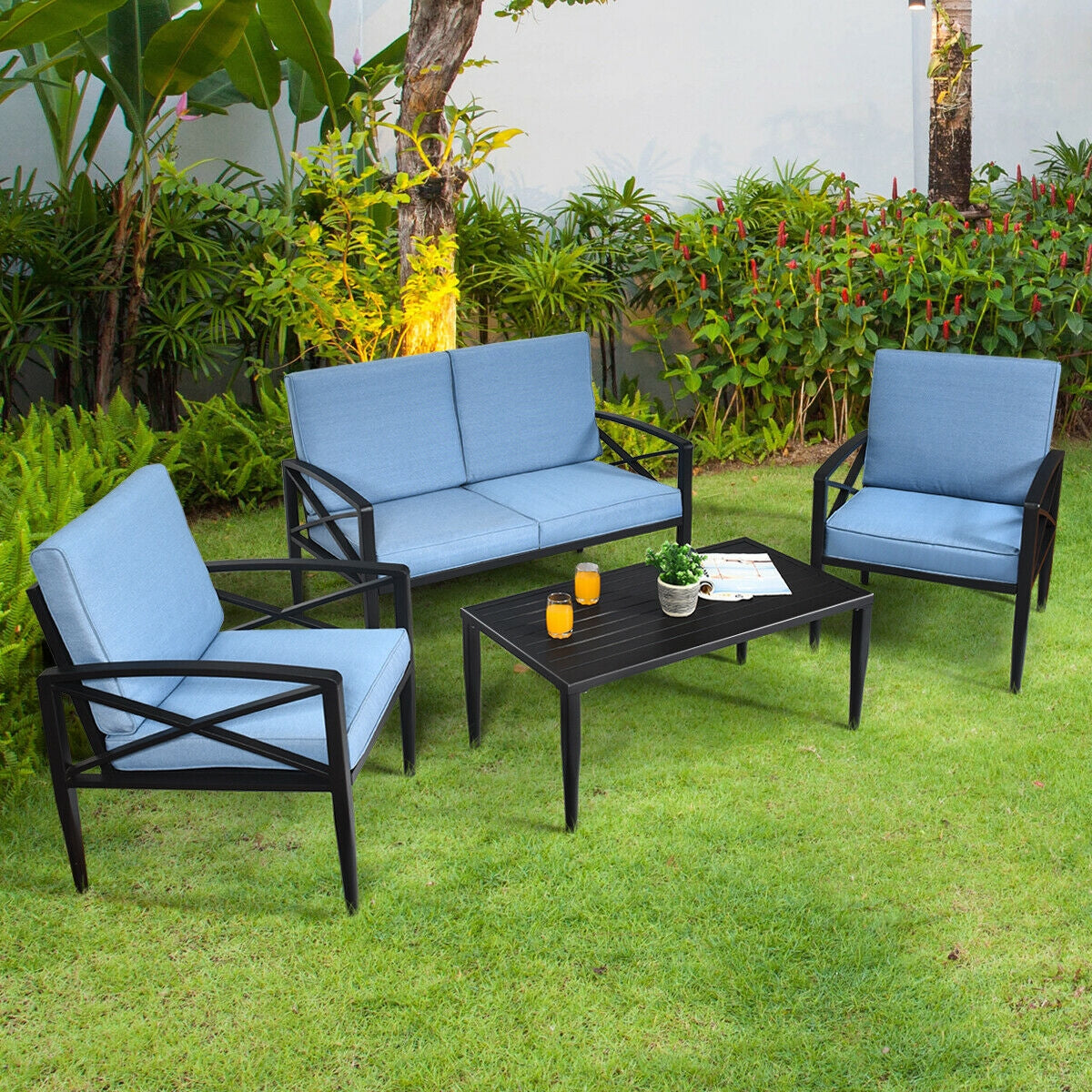 4-Piece Patio Set, Aluminum Frame, Cushioned Sofa, Black Patio Conversation Sets at Gallery Canada