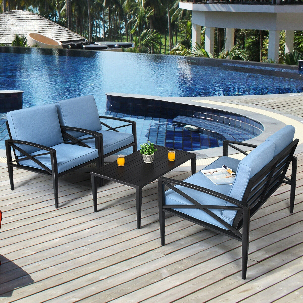 4-Piece Patio Set, Aluminum Frame, Cushioned Sofa, Black Patio Conversation Sets at Gallery Canada