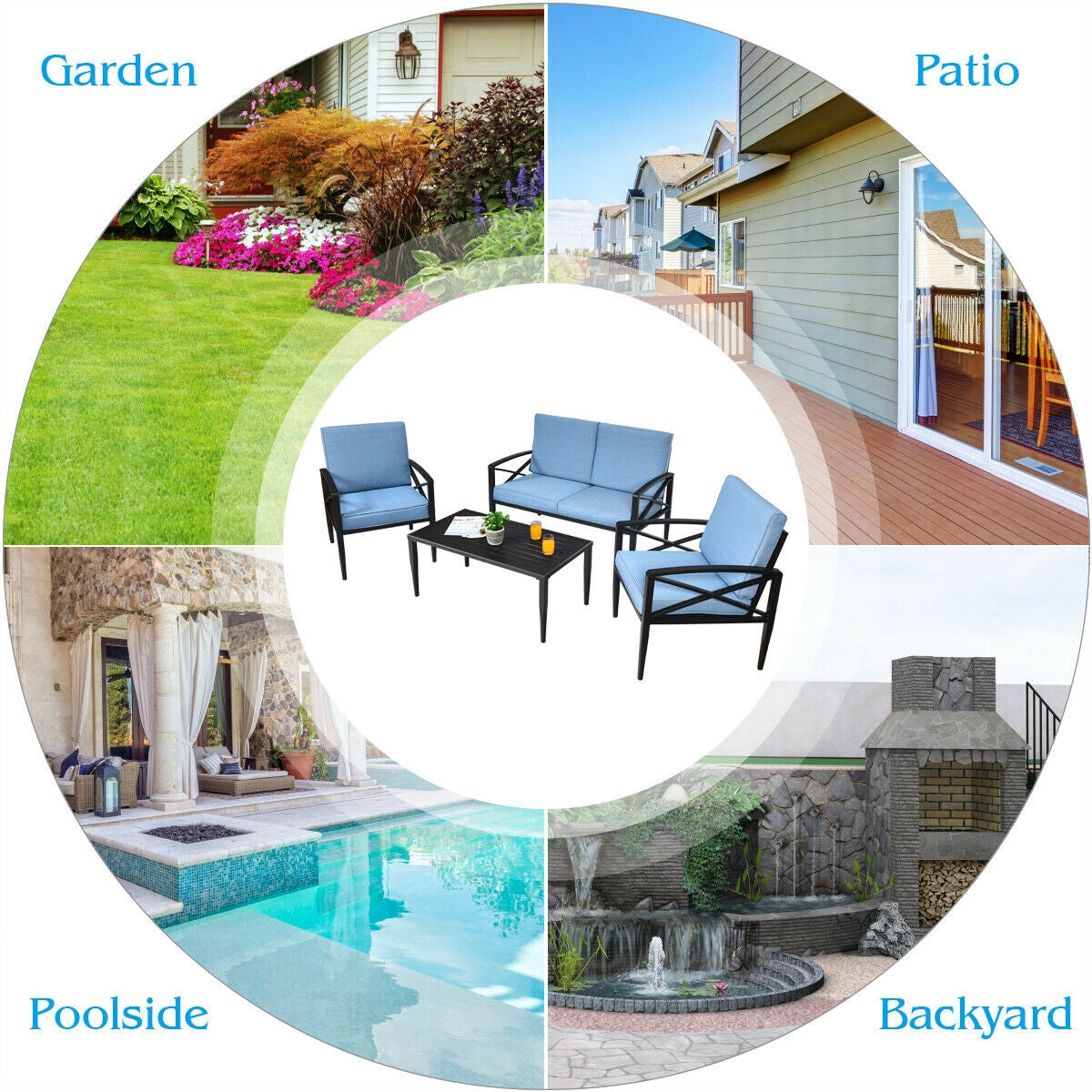 4-Piece Patio Set, Aluminum Frame, Cushioned Sofa, Black Patio Conversation Sets at Gallery Canada