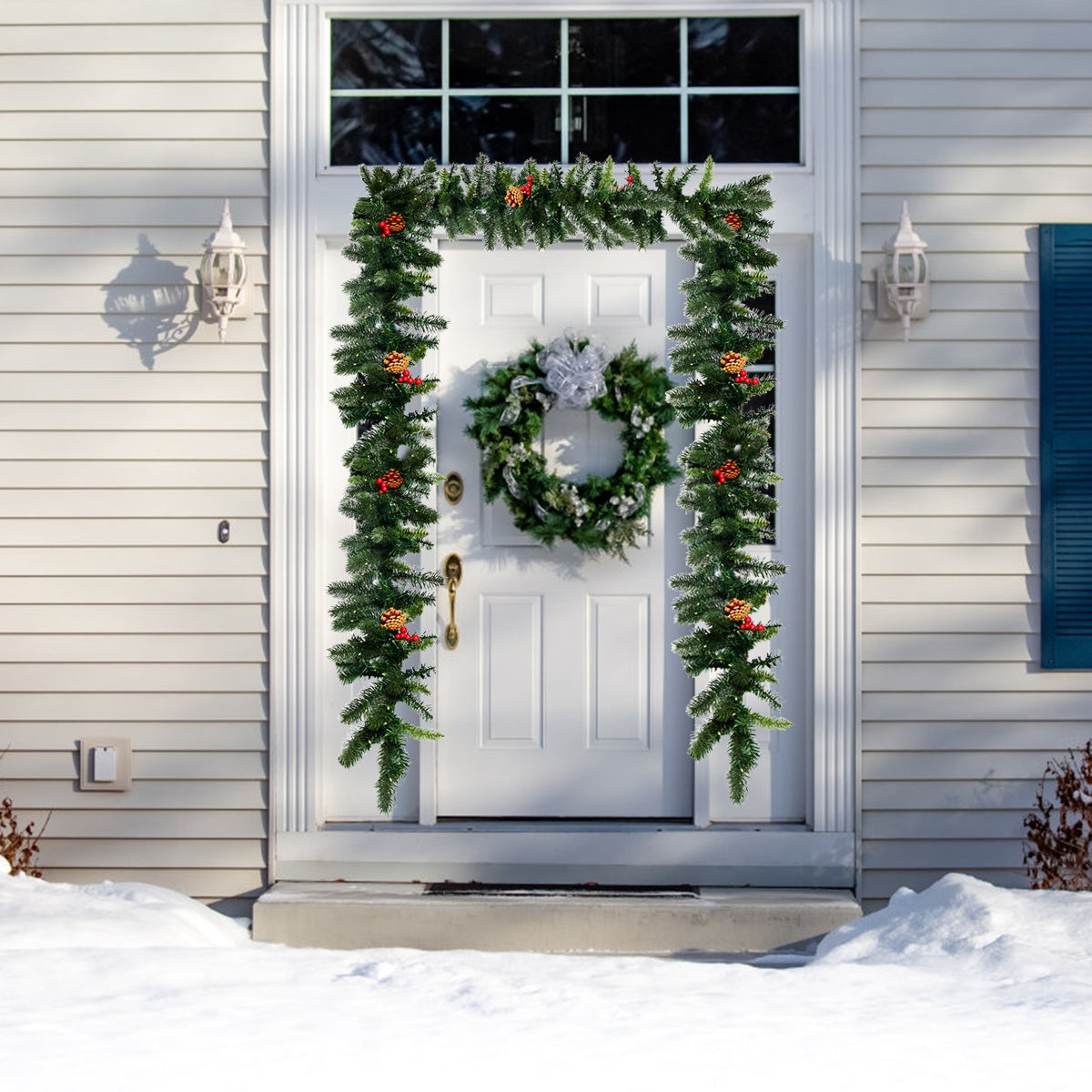 9 Feet Pre-lit Artificial Christmas Garland Red Berries with LED, Green Christmas Decor & Accessories at Gallery Canada