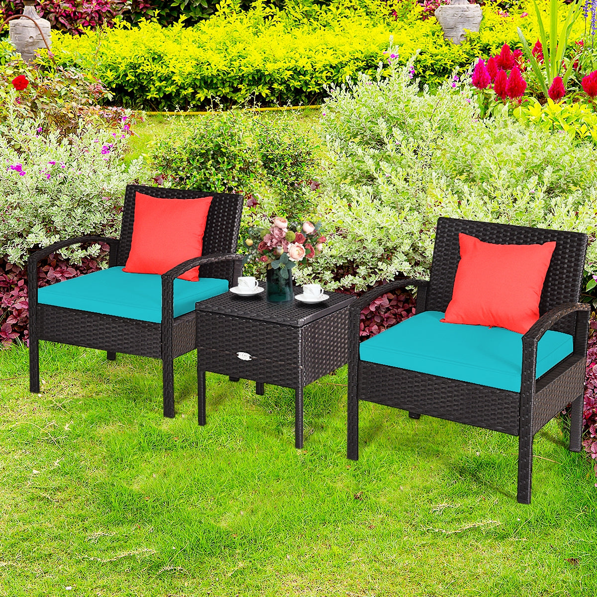 3-Piece PE Rattan Wicker Sofa Set, Washable Removable Cushion, Turquoise Patio Conversation Sets at Gallery Canada