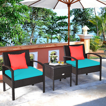 3-Piece PE Rattan Wicker Sofa Set, Washable Removable Cushion, Turquoise Patio Conversation Sets at Gallery Canada