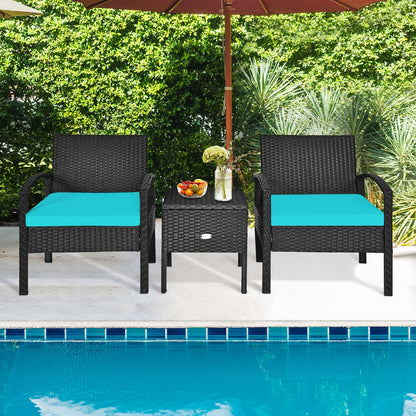 3-Piece PE Rattan Wicker Sofa Set, Washable Removable Cushion, Turquoise Patio Conversation Sets at Gallery Canada
