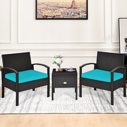 3-Piece PE Rattan Wicker Sofa Set, Washable Removable Cushion, Turquoise Patio Conversation Sets at Gallery Canada