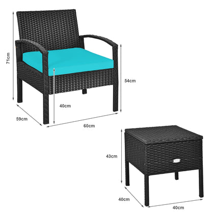 3-Piece PE Rattan Wicker Sofa Set, Washable Removable Cushion, Turquoise Patio Conversation Sets at Gallery Canada