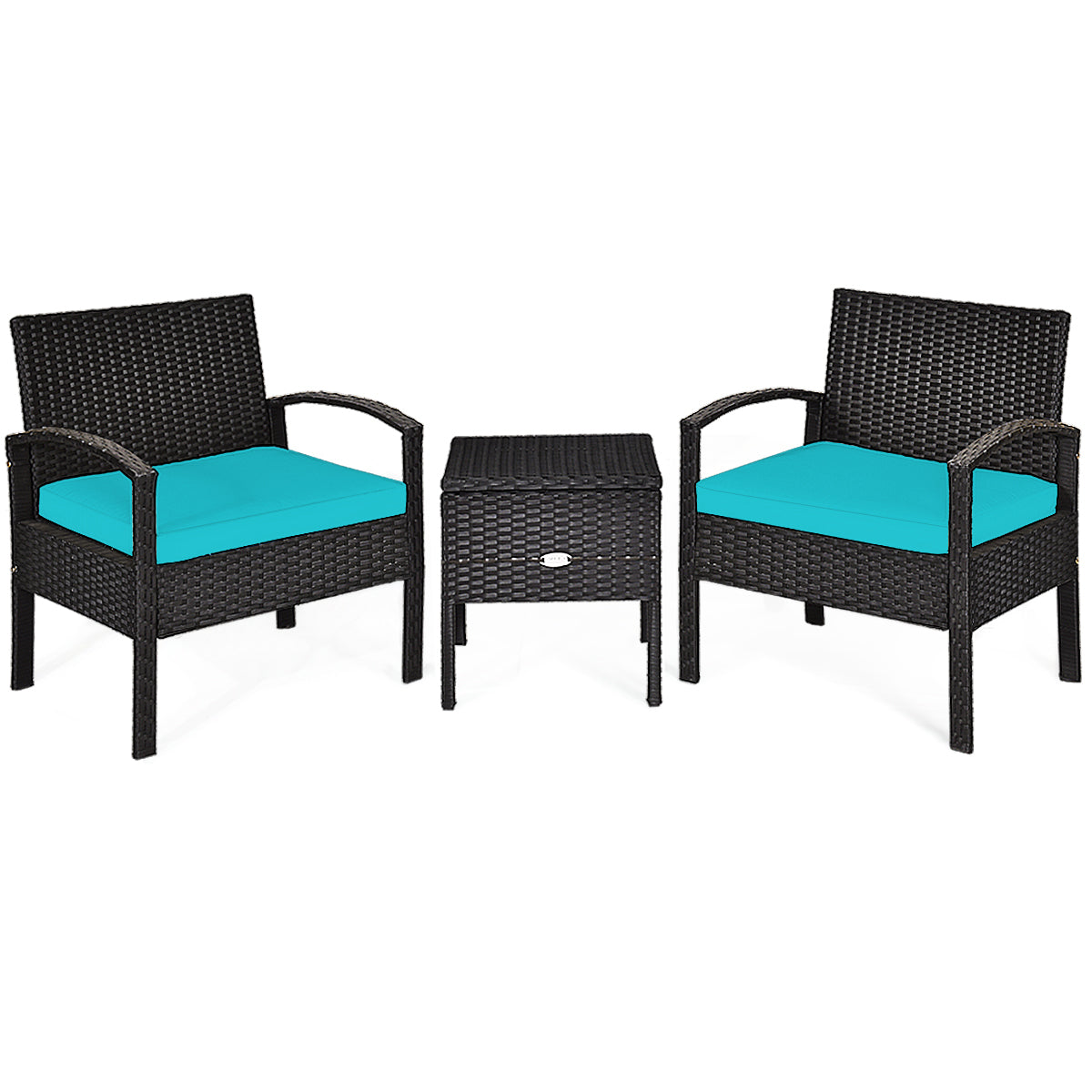 3-Piece PE Rattan Wicker Sofa Set, Washable Removable Cushion, Turquoise Patio Conversation Sets at Gallery Canada