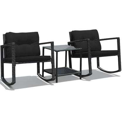 3 Piece Cushioned Patio Rattan Set, Rocking Chair, Table, Black Patio Conversation Sets at Gallery Canada
