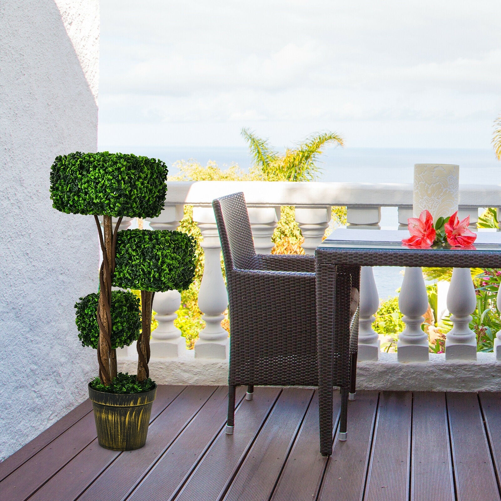 36 Inch Artificial Boxwood Topiary Tree, UV Protected, Indoor Outdoor, Green Faux Plants at Gallery Canada