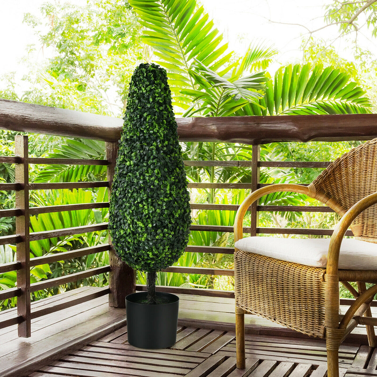 2 Pack 3 Feet Artificial Tower Tree, UV Resistant, Indoor Outdoor, Green Faux Plants at Gallery Canada