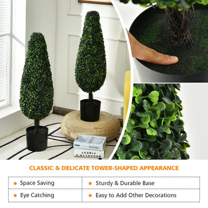 2 Pack 3 Feet Artificial Tower Tree, UV Resistant, Indoor Outdoor, Green Faux Plants at Gallery Canada