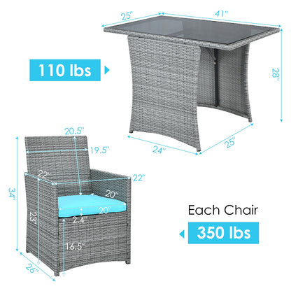 3 Piece Patio Rattan Furniture Set, Cushioned Armrest Sofa, Turquoise Patio Conversation Sets at Gallery Canada
