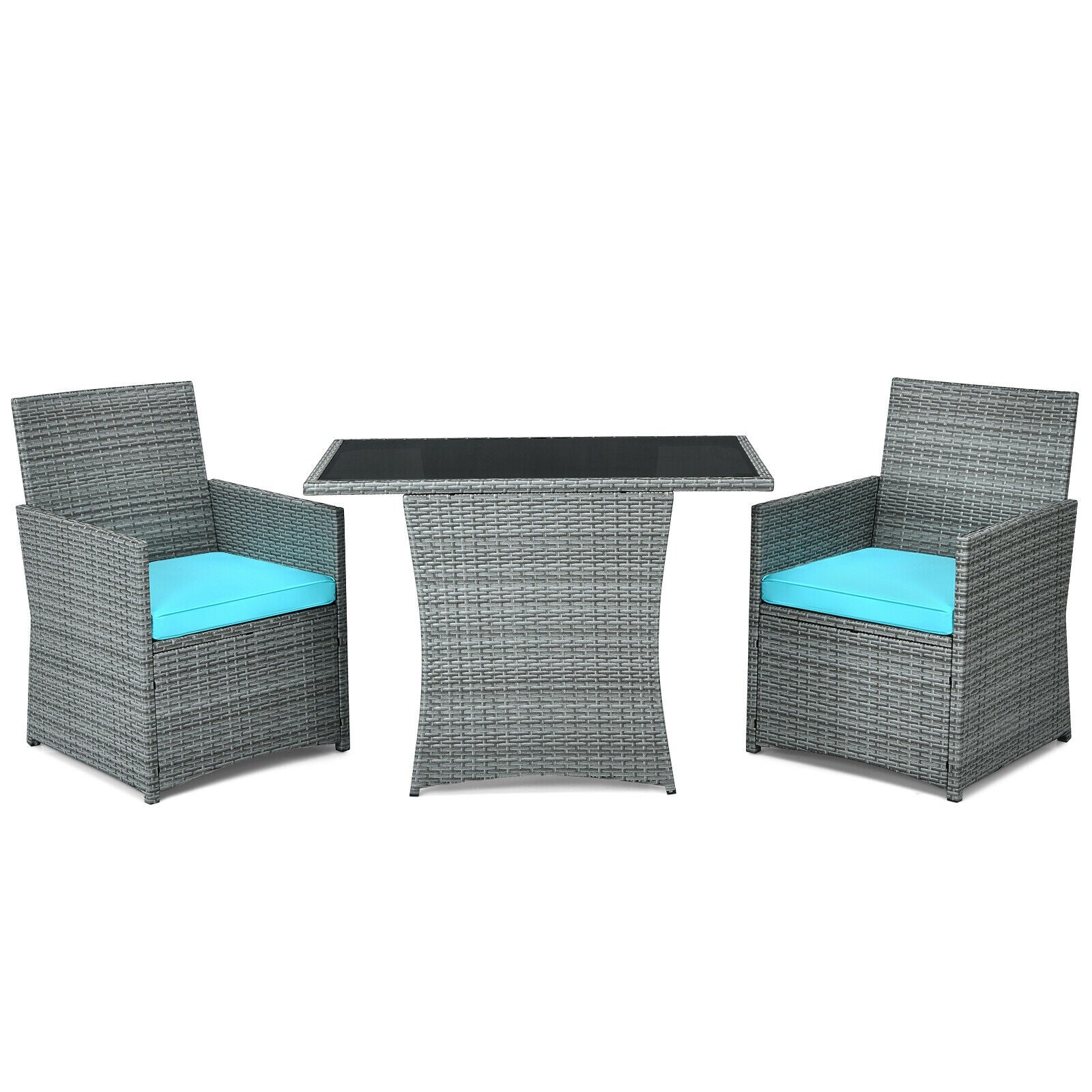 3 Piece Patio Rattan Furniture Set, Cushioned Armrest Sofa, Turquoise Patio Conversation Sets at Gallery Canada