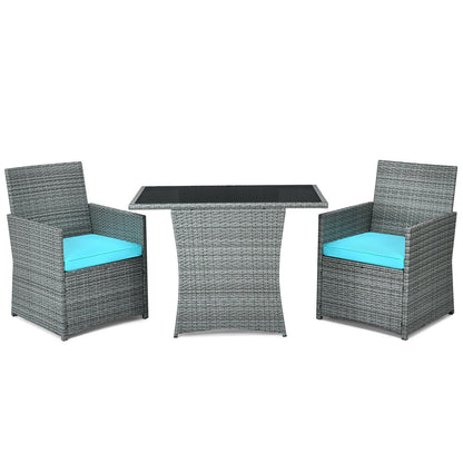 3 Piece Patio Rattan Furniture Set, Cushioned Armrest Sofa, Turquoise Patio Conversation Sets at Gallery Canada