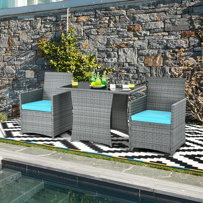 3 Piece Patio Rattan Furniture Set, Cushioned Armrest Sofa, Turquoise Patio Conversation Sets at Gallery Canada