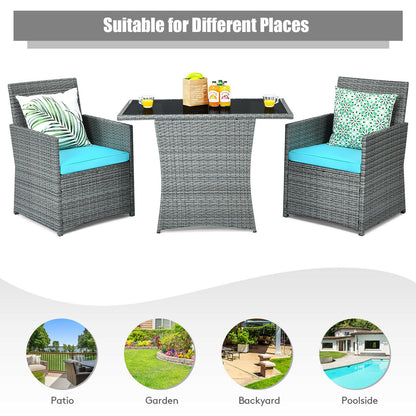 3 Piece Patio Rattan Furniture Set, Cushioned Armrest Sofa, Turquoise Patio Conversation Sets at Gallery Canada