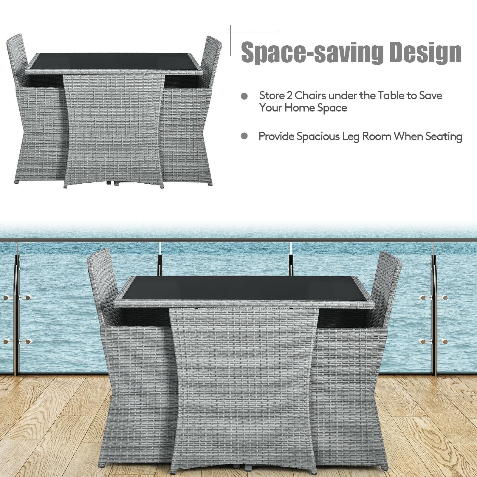 3 Piece Patio Rattan Furniture Set, Cushioned Armrest Sofa, Turquoise Patio Conversation Sets at Gallery Canada
