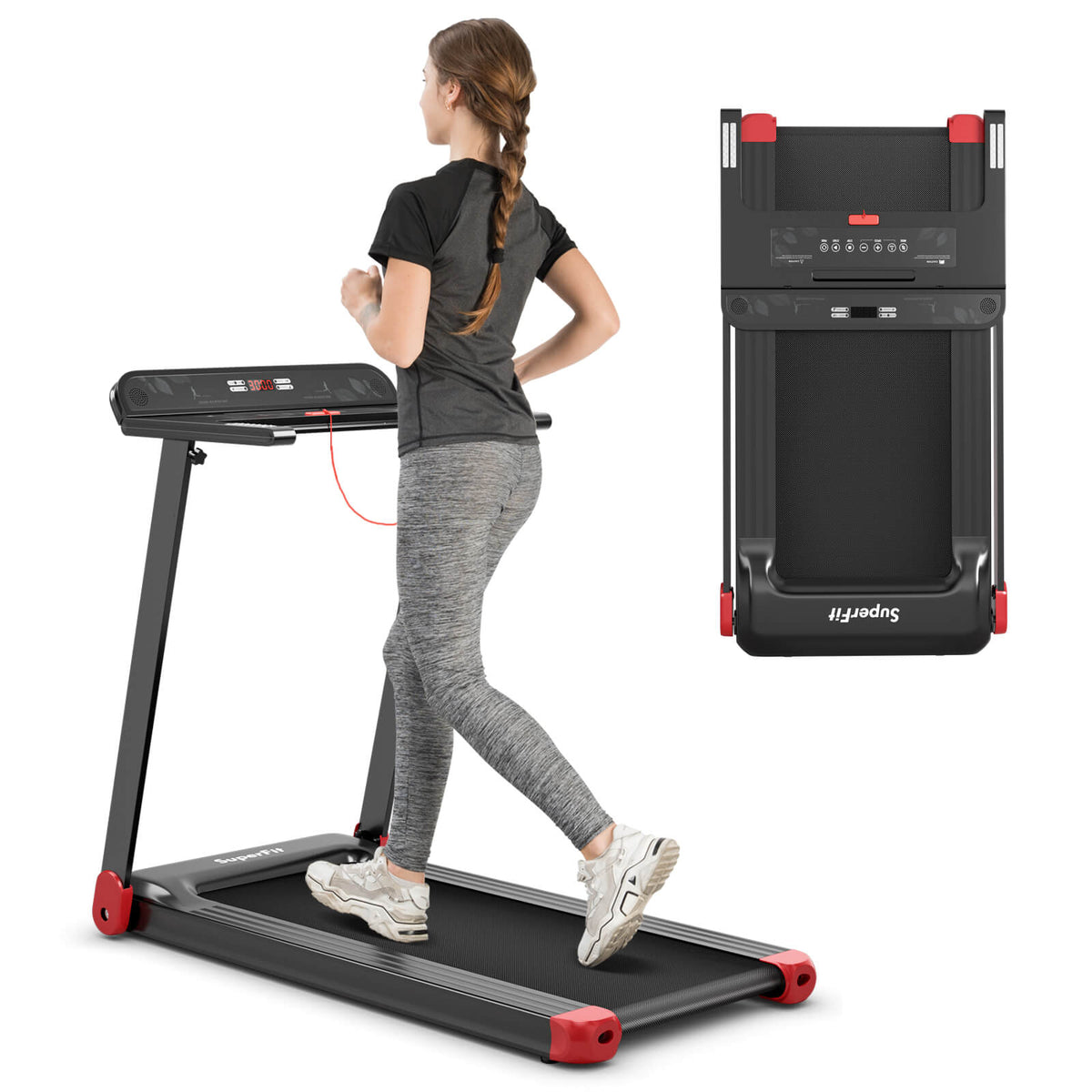 Folding Electric Compact Walking Treadmill, Red Treadmills at Gallery Canada