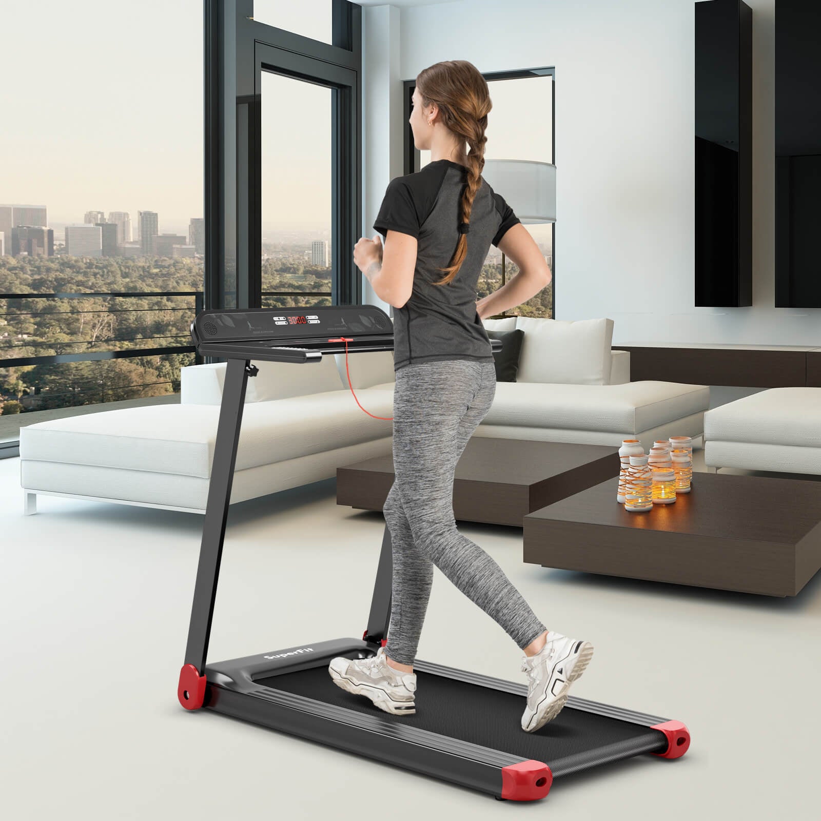 Folding Electric Compact Walking Treadmill, Red Treadmills at Gallery Canada