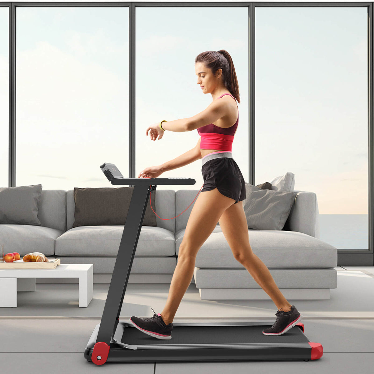 Folding Electric Compact Walking Treadmill, Red Treadmills at Gallery Canada