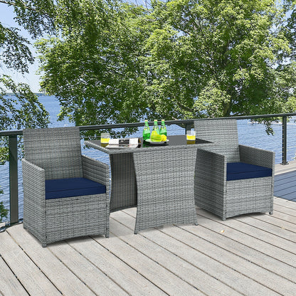 3-Piece Patio Rattan Furniture Set, Cushioned Armrest Sofa, Navy Patio Conversation Sets at Gallery Canada