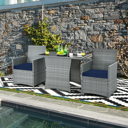 3-Piece Patio Rattan Furniture Set, Cushioned Armrest Sofa, Navy Patio Conversation Sets at Gallery Canada