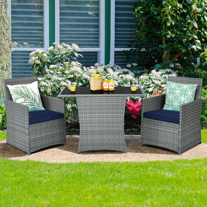 3-Piece Patio Rattan Furniture Set, Cushioned Armrest Sofa, Navy Patio Conversation Sets at Gallery Canada