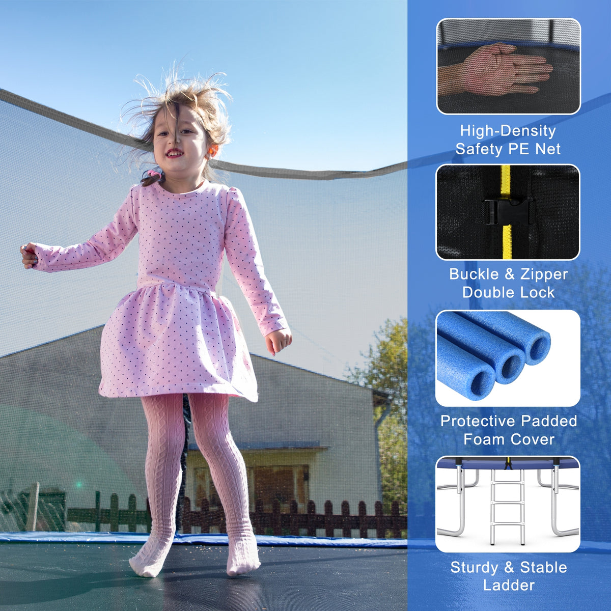 16 Ft Outdoor Trampoline, With Safety Net And Ladder, Black Trampolines at Gallery Canada