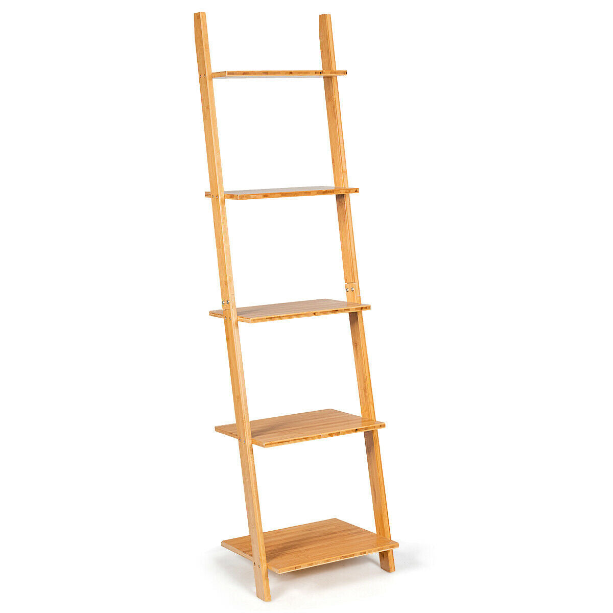5-Tier Ladder Shelf, Modern Bamboo Leaning Bookshelf, Natural Bookcases Natural at Gallery Canada