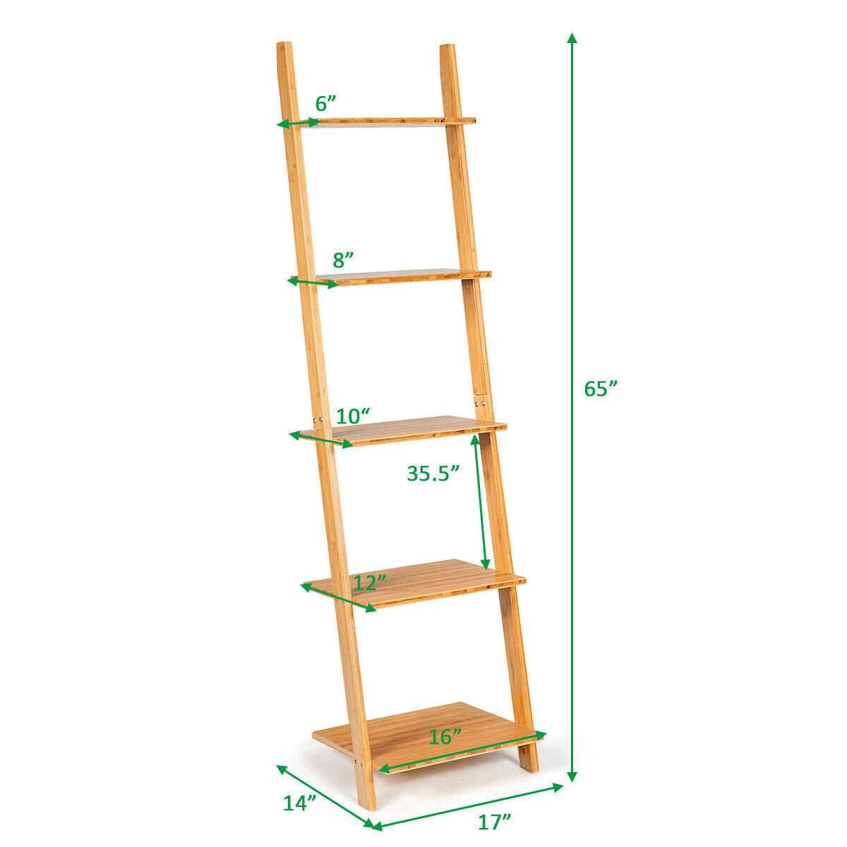 5-Tier Ladder Shelf, Modern Bamboo Leaning Bookshelf, Natural Bookcases at Gallery Canada