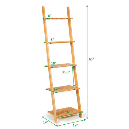 5-Tier Ladder Shelf, Modern Bamboo Leaning Bookshelf, Natural Bookcases at Gallery Canada