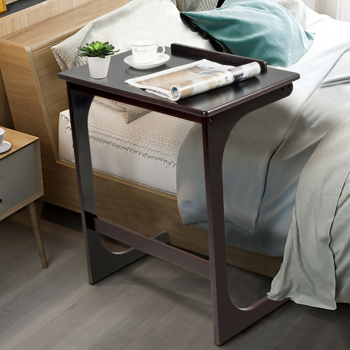 Adjustable C-Shape End Table With Tilting Top, Brown Laptop Tables & Printer Stands at Gallery Canada