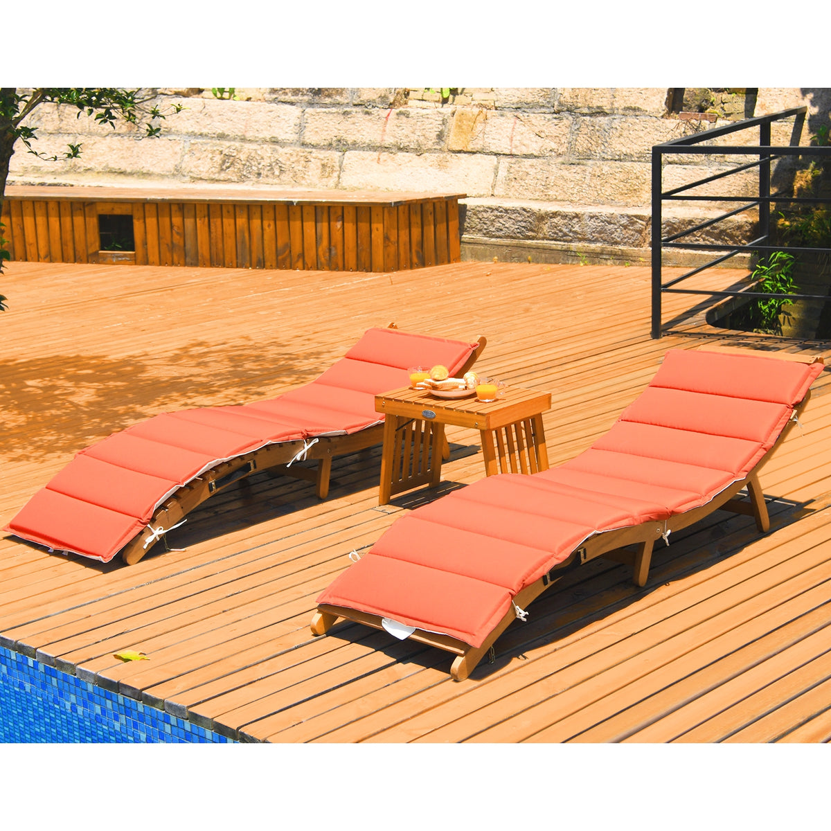 Wooden Folding Patio Lounge Chair Table Set, 3 Pieces, Red Patio Conversation Sets at Gallery Canada