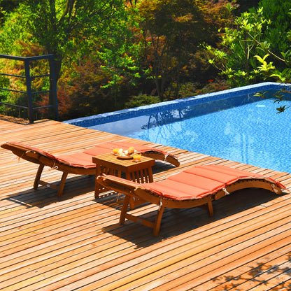 Wooden Folding Patio Lounge Chair Table Set, 3 Pieces, Red Patio Conversation Sets at Gallery Canada