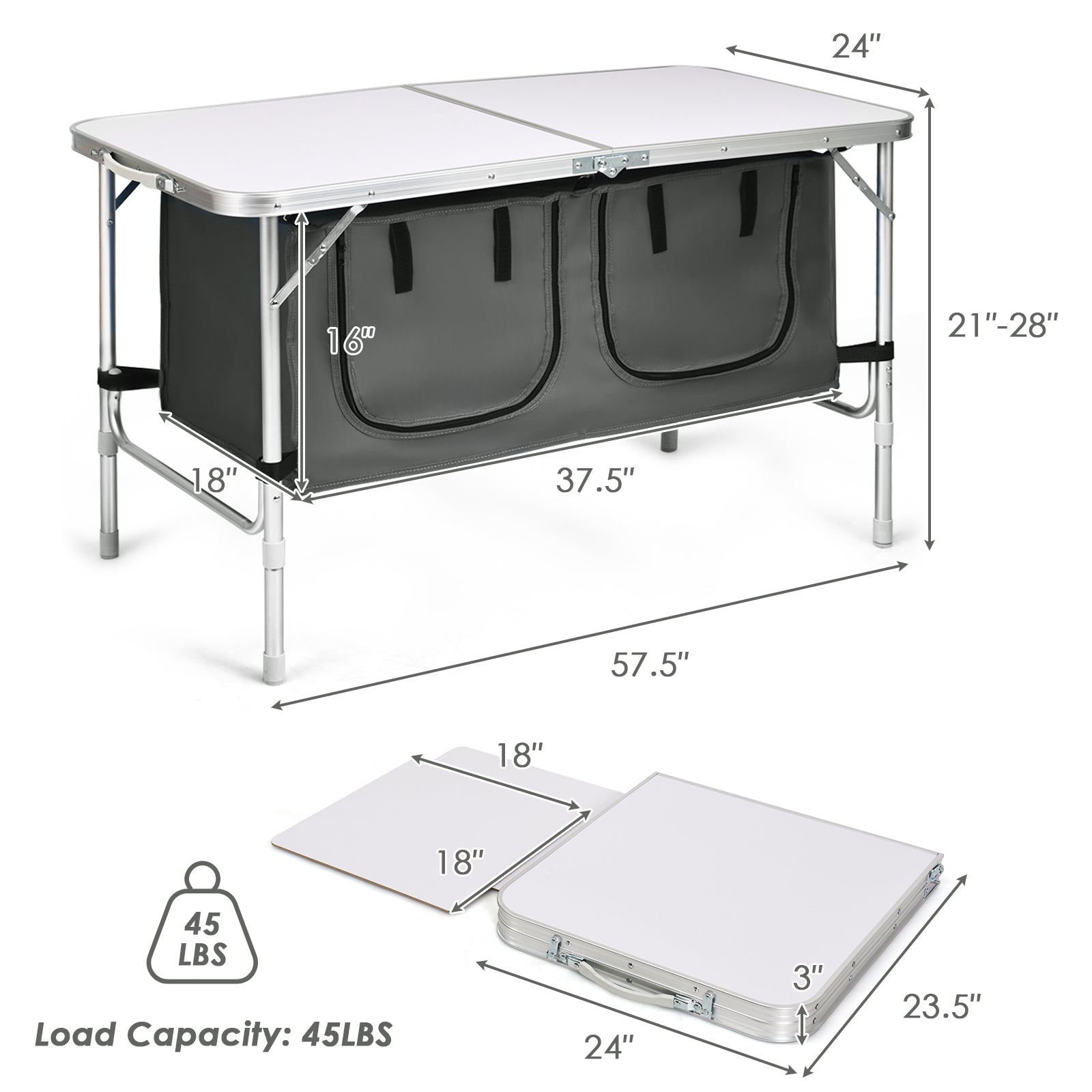Adjustable Folding Camping Table, Gray Camping Furniture at Gallery Canada