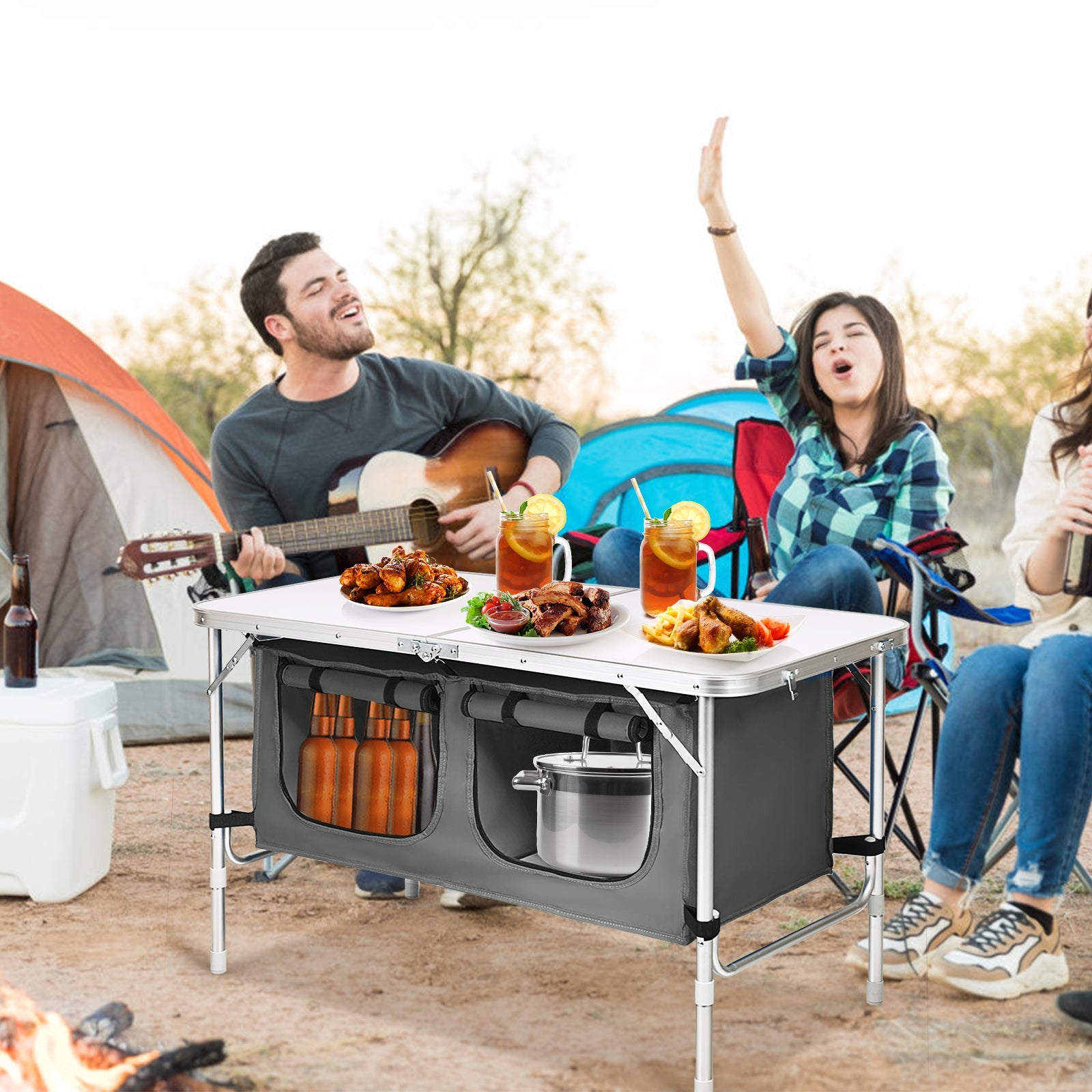 Adjustable Folding Camping Table, Gray Camping Furniture at Gallery Canada